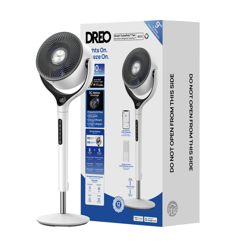 Electronice si Electrocasnice - Climatizare si sisteme de incalzire - Aparate racire aer - Ventilatoare - Ventilator Circular Smart Dreo DR-HPF025S, Telecomanda, 9 Viteze, 4 Moduri Functionare, Timer, Display LED, Alb - Infinity.ro