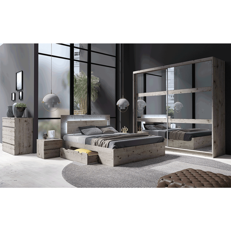 Casa si Gradina - Mobilier - Paturi si accesorii - Paturi - Pat 160x200, cu iluminare LED din spate, stejar welington, TOGOS - Infinity.ro