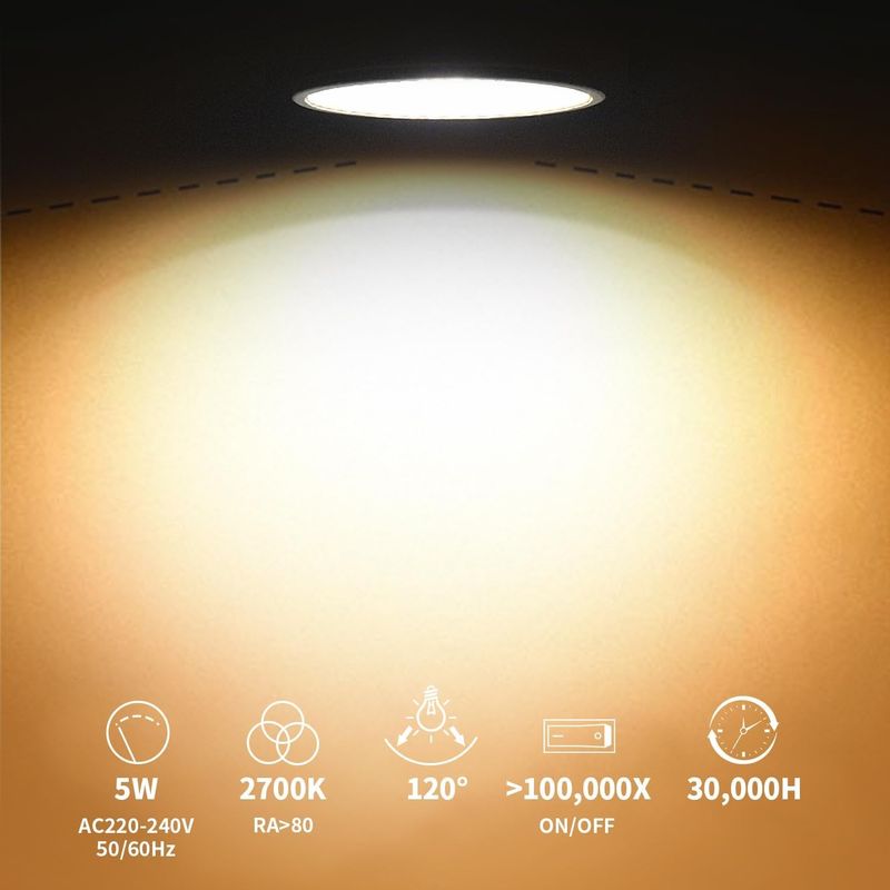 Casa si Gradina - Corpuri si surse de iluminat - Plafoniere, aplice si spoturi - Spoturi LED E27 GU10 incastrate, 230 V, 5 W, 550 Lumen, 3000 K, set 6 bucati - Infinity.ro