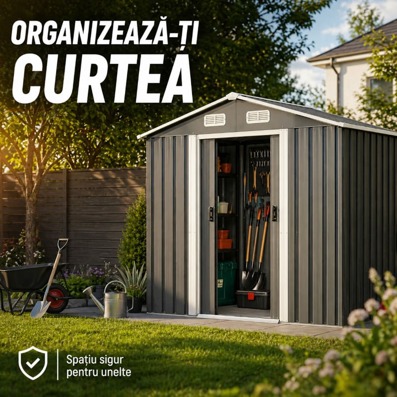Casa si Gradina - Mobilier - Organizare si depozitare - Cutii depozitare - Casuta de gradina, Bass Polska, gri, 2 x 2,6 x 1,9 m, BH 28564 - Infinity.ro