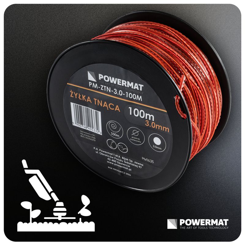 Casa si Gradina - Gradinarit si plante - Utilaje gradina - Consumabile si accesorii utilaje de gradina - Fir taiat motocoasa Powermat 3.0mm 100m Patrat Intarit PM-ZTN-3.0-100M - Infinity.ro