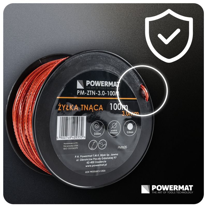 Casa si Gradina - Gradinarit si plante - Utilaje gradina - Consumabile si accesorii utilaje de gradina - Fir taiat motocoasa Powermat 3.0mm 100m Patrat Intarit PM-ZTN-3.0-100M - Infinity.ro