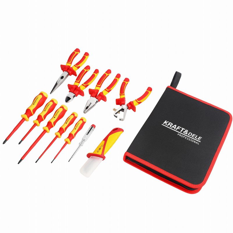Casa si Gradina - Constructii - Scule de mana si unelte - Surubelnite - Set surubelnite Izolate pentru Electrician KD5970 Kraft&Dele – 11 Piese, VDE 1000V, Clesti si Tester Tensiune - Infinity.ro