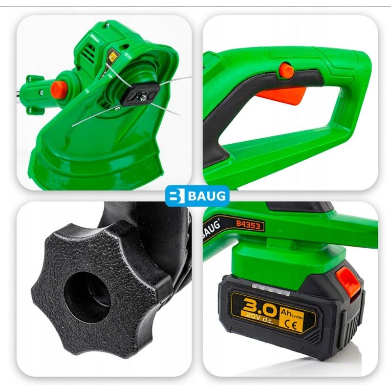 Casa si Gradina - Gradinarit si plante - Utilaje gradina - Coase electrice si motocoase - Trimmer pentru iarba cu baterii, Baug, 2 x 3.0 Ah, B4353 - Infinity.ro