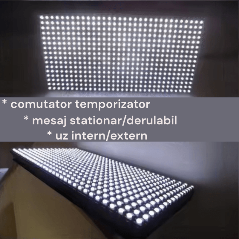 Casa si Gradina - Corpuri si surse de iluminat - Iluminat comercial si industrial - Corpuri iluminat comercial - Panou reclama afisaj luminos, 100x20x5 cm, mesaj culoare alba, programabil Android/Apple, comutator temporizator, mesaj stationar/derulabil, consum redus, alimentare 220V, uz intern/extern - Infinity.ro