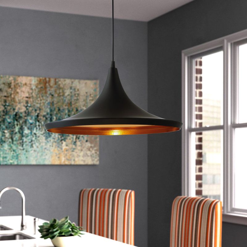 Casa si Gradina - Corpuri si surse de iluminat - Lustre si pendule - Pendul retro, din fier, E27, Stil vintage, materiale premium, Negru/auriu, Metal, dimensiuni 20x36cm, cablu 100cm - Infinity.ro