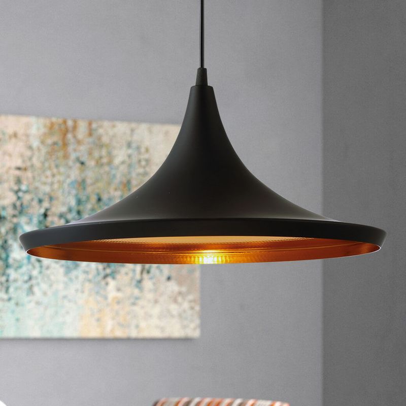 Casa si Gradina - Corpuri si surse de iluminat - Lustre si pendule - Pendul retro, din fier, E27, Stil vintage, materiale premium, Negru/auriu, Metal, dimensiuni 20x36cm, cablu 100cm - Infinity.ro