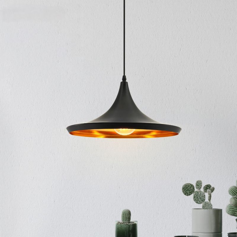 Casa si Gradina - Corpuri si surse de iluminat - Lustre si pendule - Pendul retro, din fier, E27, Stil vintage, materiale premium, Negru/auriu, Metal, dimensiuni 20x36cm, cablu 100cm - Infinity.ro