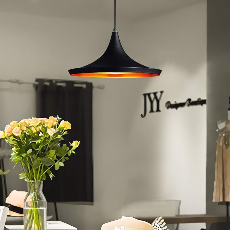 Casa si Gradina - Corpuri si surse de iluminat - Lustre si pendule - Pendul retro, din fier, E27, Stil vintage, materiale premium, Negru/auriu, Metal, dimensiuni 20x36cm, cablu 100cm - Infinity.ro