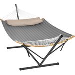 Casa si Gradina - Gradina si terasa - Balansoare si hamace - Balansoare - Hamac cu suport metalic, cu suprafata captusita, reglabil, include perna, 200 kg, 300x120x110 cm, gri - Infinity.ro
