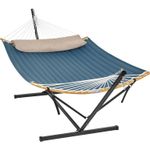 Casa si Gradina - Gradina si terasa - Balansoare si hamace - Balansoare - Hamac cu suport metalic, cu suprafata captusita, reglabil, include perna, 200 kg, 300x120x110 cm, albastru - Infinity.ro