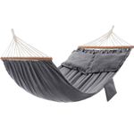 Casa si Gradina - Gradina si terasa - Balansoare si hamace - Balansoare - Hamac dublu cu bara lemn stabilizatoare, 2 perne incluse, bumbac si poliester 380g/m2, max 300 kg, 210x150 cm, gri - Infinity.ro
