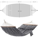 Casa si Gradina - Gradina si terasa - Balansoare si hamace - Balansoare - Hamac dublu cu bara lemn stabilizatoare, 2 perne incluse, bumbac si poliester 380g/m2, max 300 kg, 210x150 cm, gri - Infinity.ro