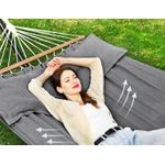 Casa si Gradina - Gradina si terasa - Balansoare si hamace - Balansoare - Hamac dublu cu bara lemn stabilizatoare, 2 perne incluse, bumbac si poliester 380g/m2, max 300 kg, 210x150 cm, gri - Infinity.ro
