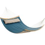 Casa si Gradina - Gradina si terasa - Balansoare si hamace - Balansoare - Hamac dublu cu bare curbate din bambus, perna inclusa, maxim 225 kg, 200x140 cm, albastru - Infinity.ro
