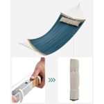 Casa si Gradina - Gradina si terasa - Balansoare si hamace - Balansoare - Hamac dublu cu bare curbate din bambus, perna inclusa, maxim 225 kg, 200x140 cm, albastru - Infinity.ro
