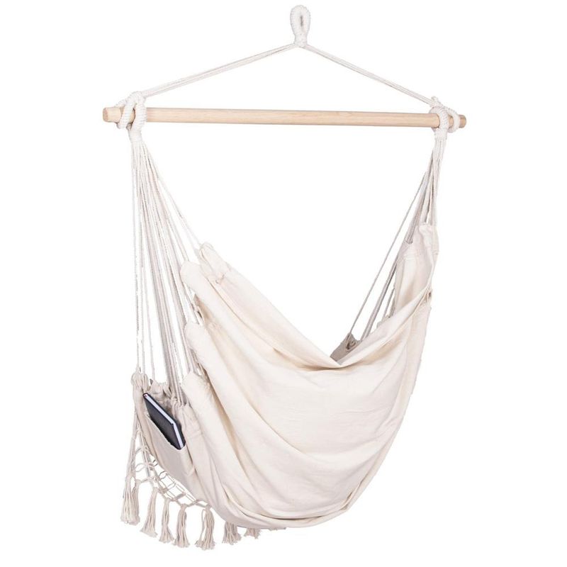 Casa si Gradina - Gradina si terasa - Balansoare si hamace - Balansoare - Hamac tip leagan suspendat pentru casa sau gradina HM40, crem, cu perne, 130x100cm, 150kg - Infinity.ro
