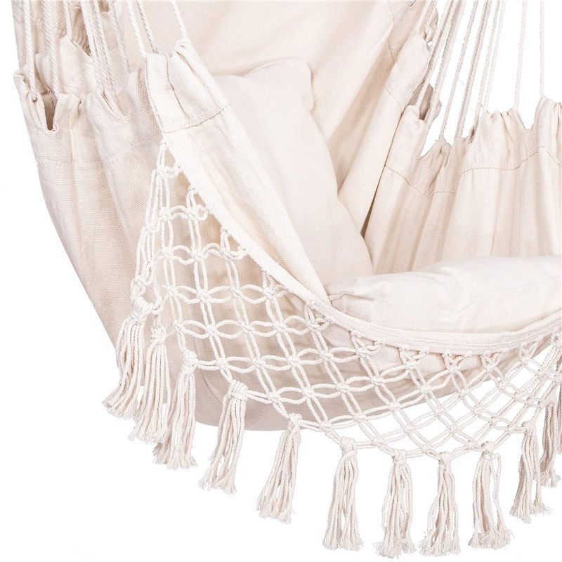 Casa si Gradina - Gradina si terasa - Balansoare si hamace - Balansoare - Hamac tip leagan suspendat pentru casa sau gradina HM40, crem, cu perne, 130x100cm, 150kg - Infinity.ro
