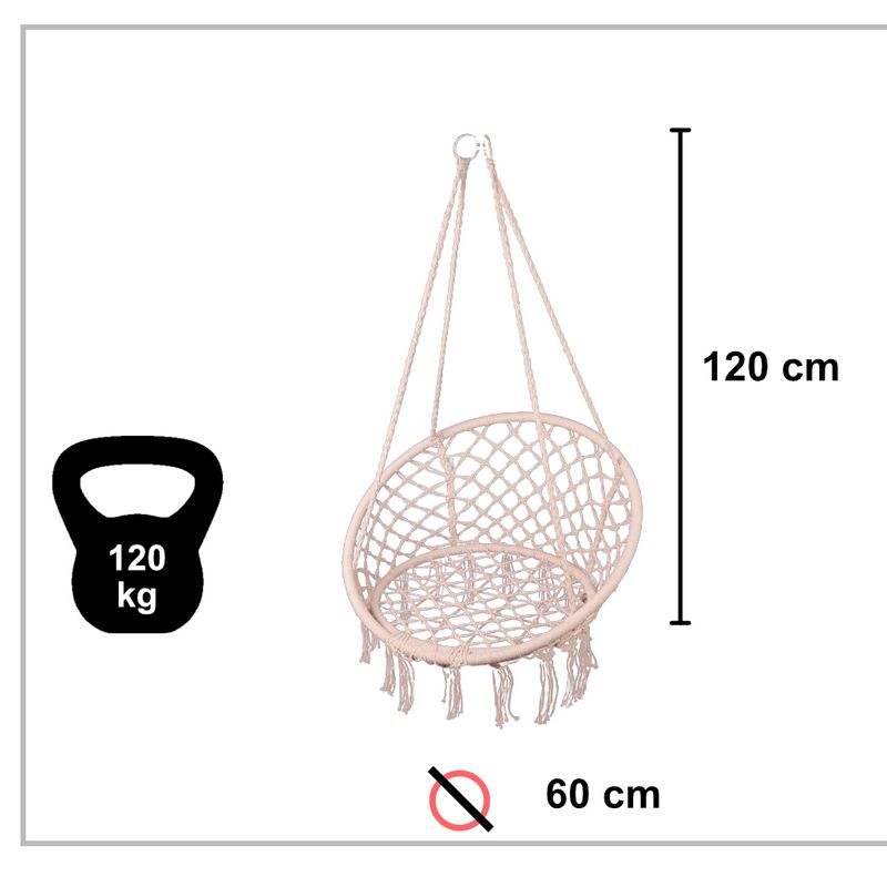Casa si Gradina - Gradina si terasa - Balansoare si hamace - Balansoare - Scaun rotund tip leagan suspendat cu perna Confort Plus, casa sau gradina, ecru - Infinity.ro