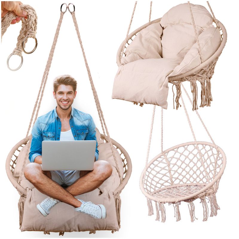Casa si Gradina - Gradina si terasa - Balansoare si hamace - Balansoare - Scaun rotund tip leagan suspendat cu perna Confort Plus, casa sau gradina, ecru - Infinity.ro