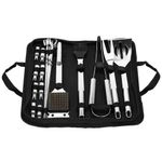 Casa si Gradina - Gradina si terasa - Gratare si accesorii - Gratare de gradina - Set accesorii gratar inox 20 piese cu furculita spatula cleste perie, rezistente la caldura, husa transport inclusa - Infinity.ro