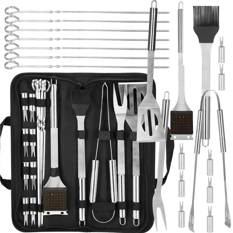 Casa si Gradina - Gradina si terasa - Gratare si accesorii - Gratare de gradina - Set accesorii gratar inox 20 piese cu furculita spatula cleste perie, rezistente la caldura, husa transport inclusa - Infinity.ro