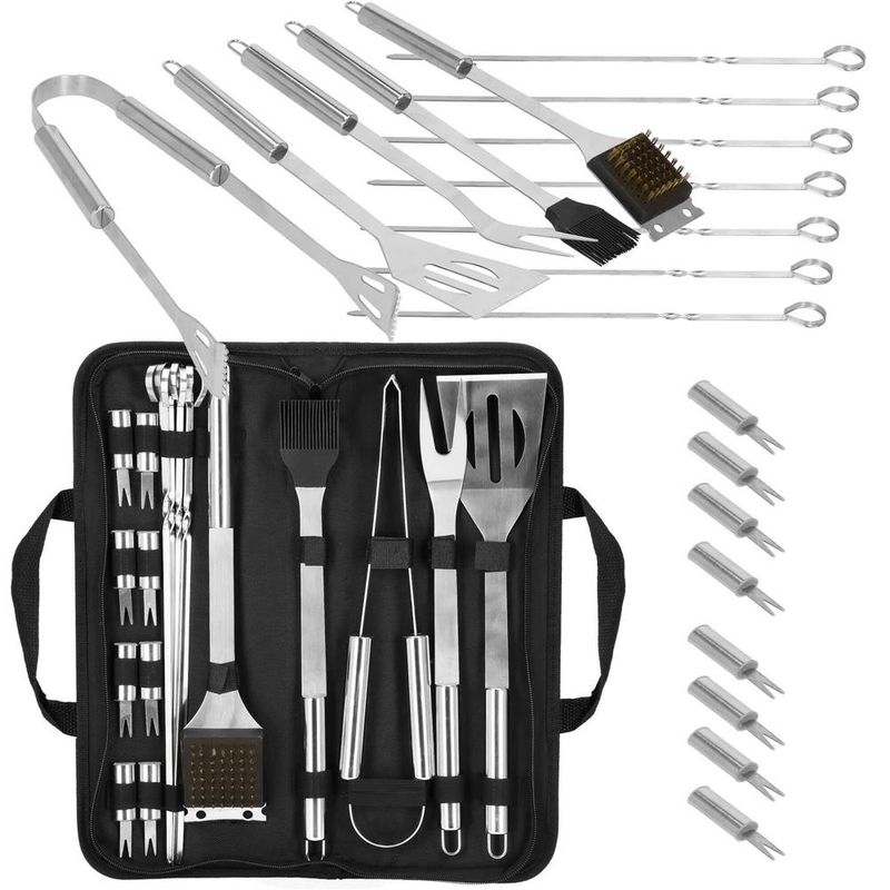 Casa si Gradina - Gradina si terasa - Gratare si accesorii - Gratare de gradina - Set accesorii gratar inox 20 piese cu furculita spatula cleste perie, rezistente la caldura, husa transport inclusa - Infinity.ro