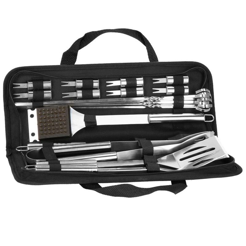 Casa si Gradina - Gradina si terasa - Gratare si accesorii - Gratare de gradina - Set accesorii gratar inox 20 piese cu furculita spatula cleste perie, rezistente la caldura, husa transport inclusa - Infinity.ro