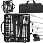 Casa si Gradina - Gradina si terasa - Gratare si accesorii - Gratare de gradina - Set accesorii gratar inox 20 piese cu furculita spatula cleste perie, rezistente la caldura, husa transport inclusa - Infinity.ro