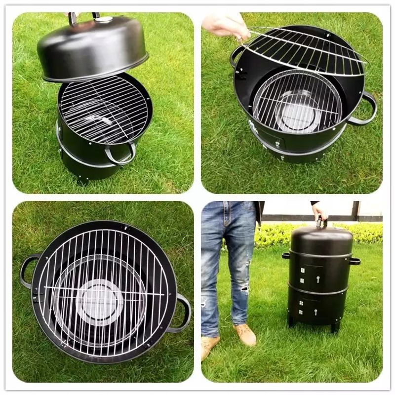 Casa si Gradina - Gradina si terasa - Gratare si accesorii - Gratare de gradina - Gratar metalic carbuni inchis 3 nivele cu capac si termometru, cos fum reglabil, recipient apa, 80x44x38 cm - Infinity.ro