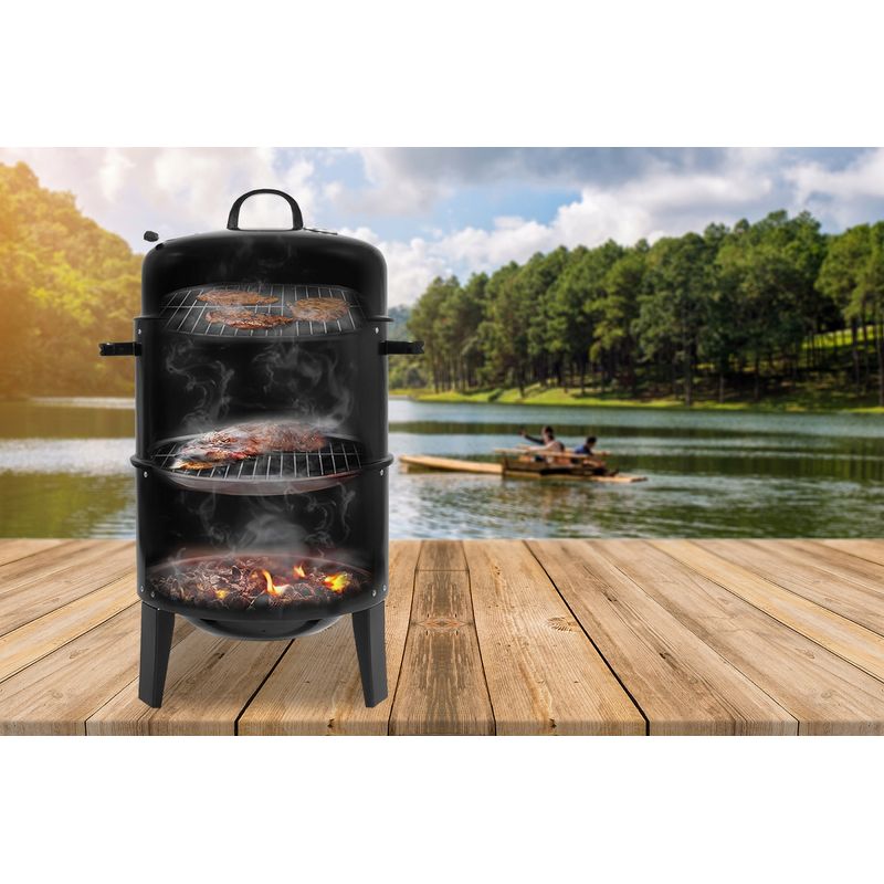 Casa si Gradina - Gradina si terasa - Gratare si accesorii - Gratare de gradina - Gratar metalic carbuni inchis 3 nivele cu capac si termometru, cos fum reglabil, recipient apa, 80x44x38 cm - Infinity.ro