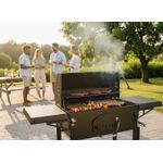 Casa si Gradina - Gradina si terasa - Gratare si accesorii - Gratare de gradina - Gratar carbuni cu capac si termometru, grill fonta, rafturi laterale, roti pentru deplasare, 153x65x137 cm, negru - Infinity.ro
