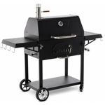 Casa si Gradina - Gradina si terasa - Gratare si accesorii - Gratare de gradina - Gratar carbuni cu capac si termometru, grill fonta, rafturi laterale, roti pentru deplasare, 153x65x137 cm, negru - Infinity.ro
