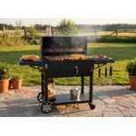 Casa si Gradina - Gradina si terasa - Gratare si accesorii - Gratare de gradina - Gratar carbuni cu capac si termometru, grill fonta, rafturi laterale, roti pentru deplasare, 153x65x137 cm, negru - Infinity.ro
