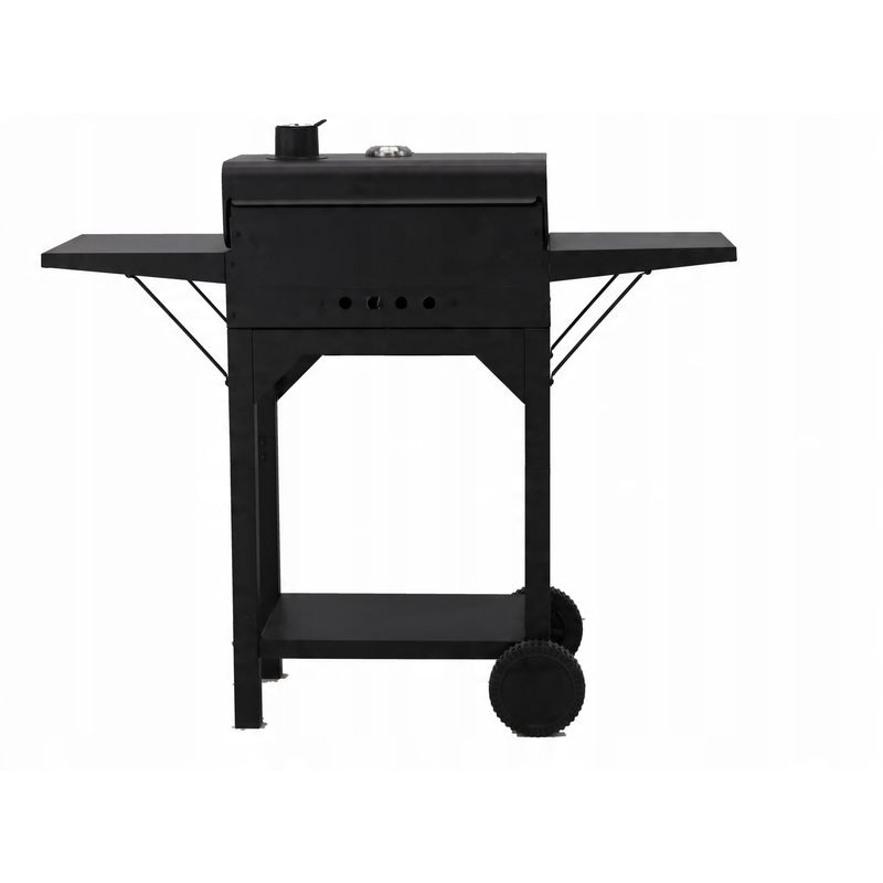 Casa si Gradina - Gradina si terasa - Gratare si accesorii - Gratare de gradina - Gratar pe carbuni pentru gradina cu capac, termometru si rafturi laterale, din otel si fonta, 51x34 cm, negru - Infinity.ro