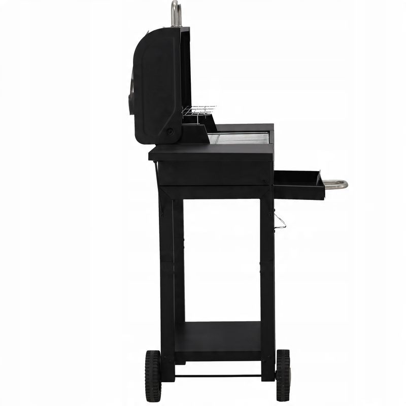 Casa si Gradina - Gradina si terasa - Gratare si accesorii - Gratare de gradina - Gratar pe carbuni pentru gradina cu capac, termometru si rafturi laterale, din otel si fonta, 51x34 cm, negru - Infinity.ro