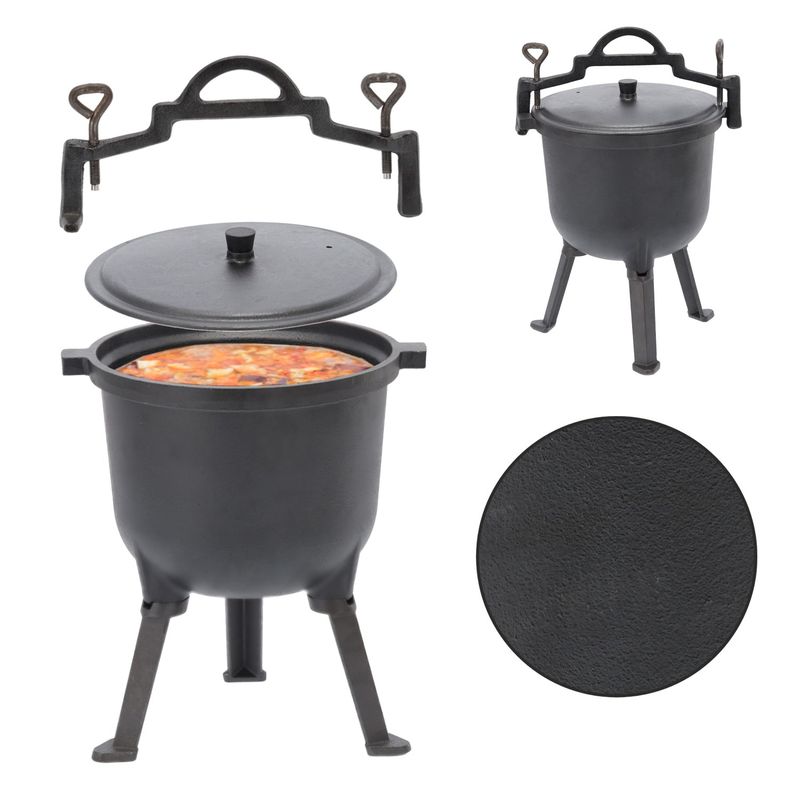 Casa si Gradina - Gradina si terasa - Gratare si accesorii - Gratare de gradina - Ceaun vanatoresc din fonta, cu capac si picioare pentru gatit in aer liber, 8 litri, 32x47 cm, negru - Infinity.ro