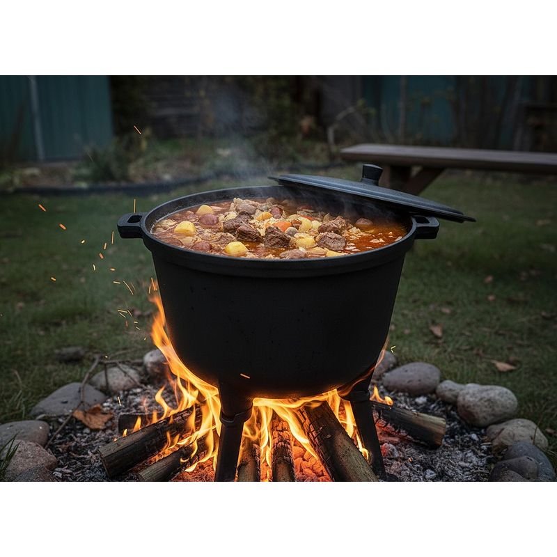 Casa si Gradina - Gradina si terasa - Gratare si accesorii - Gratare de gradina - Ceaun vanatoresc din fonta, cu capac si picioare pentru gatit in aer liber, 8 litri, 32x47 cm, negru - Infinity.ro