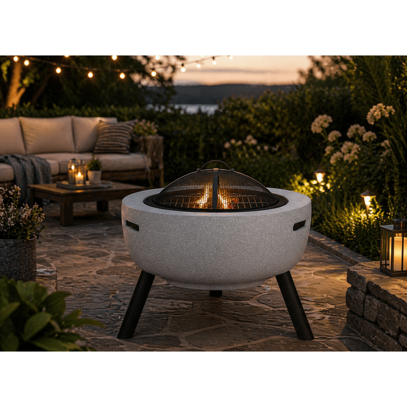Casa si Gradina - Gradina si terasa - Gratare si accesorii - Gratare de gradina - Semineu de exterior pentru terasa sau gradina din placa de magneziu, cu grill pentru gratar, 60x60x52 cm - Infinity.ro