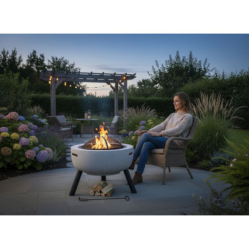 Casa si Gradina - Gradina si terasa - Gratare si accesorii - Gratare de gradina - Semineu de exterior pentru terasa sau gradina din placa de magneziu, cu grill pentru gratar, 60x60x52 cm - Infinity.ro