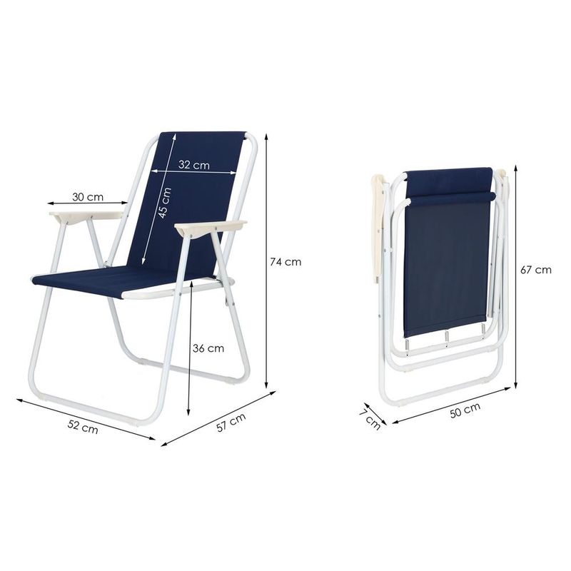 Casa si Gradina - Gradina si terasa - Mobilier exterior - Scaune si sezlonguri gradina - Scaun plaja pliabil cu cotiere, cadru metal vopsit cu pulbere, tesatura sintetica, max 100 kg, 52x74 cm, bleumarin - Infinity.ro