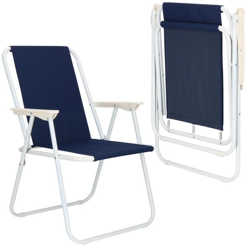 Casa si Gradina - Gradina si terasa - Mobilier exterior - Scaune si sezlonguri gradina - Scaun plaja pliabil cu cotiere, cadru metal vopsit cu pulbere, tesatura sintetica, max 100 kg, 52x74 cm, bleumarin - Infinity.ro