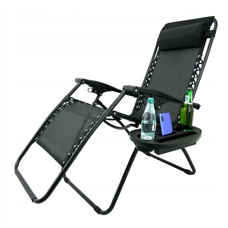 Casa si Gradina - Gradina si terasa - Mobilier exterior - Scaune si sezlonguri gradina - Sezlong pliabil cu parasolar SERSIMO, 85x77x150cm, Negru - Infinity.ro