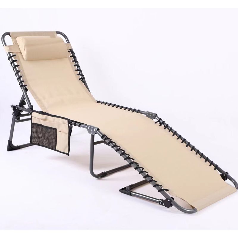 Casa si Gradina - Gradina si terasa - Mobilier exterior - Scaune si sezlonguri gradina - Sezlong pliabil 190x58x30 cm, cu spatar reglabil, perna si buzunar lateral, cadru metalic, crem - Infinity.ro