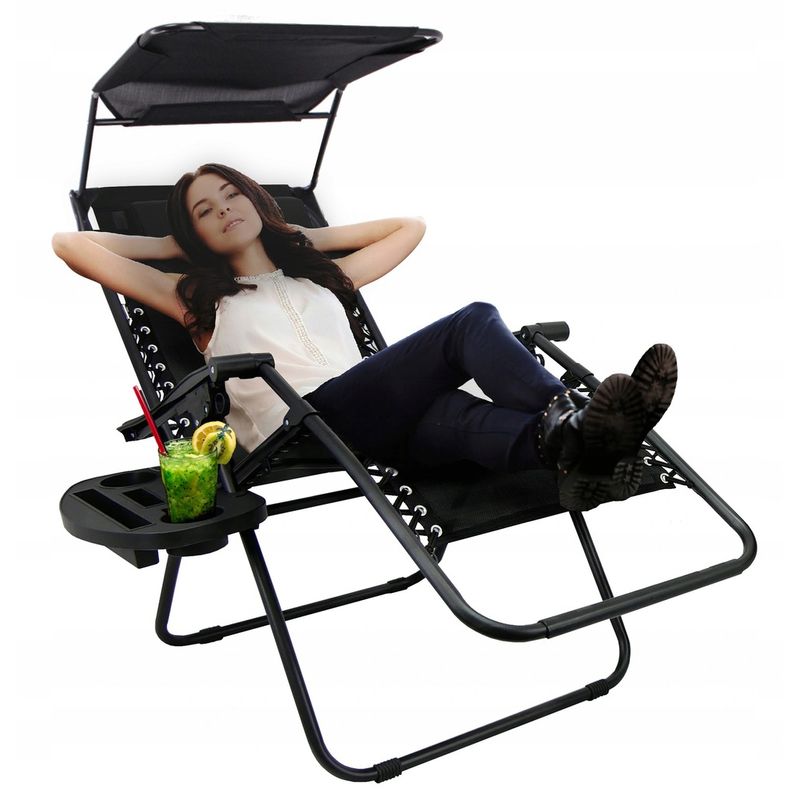 Casa si Gradina - Gradina si terasa - Mobilier exterior - Scaune si sezlonguri gradina - Sezlong pliabil cu parasolar SERSIMO, 85x77x150cm, Negru - Infinity.ro