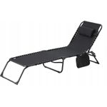 Casa si Gradina - Gradina si terasa - Mobilier exterior - Scaune si sezlonguri gradina - Sezlong pliabil 190x58x30 cm, cu spatar reglabil, perna si buzunar lateral, cadru metalic, negru - Infinity.ro