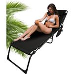 Casa si Gradina - Gradina si terasa - Mobilier exterior - Scaune si sezlonguri gradina - Sezlong pliabil 190x58x30 cm, cu spatar reglabil, perna si buzunar lateral, cadru metalic, negru - Infinity.ro