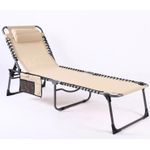 Casa si Gradina - Gradina si terasa - Mobilier exterior - Scaune si sezlonguri gradina - Sezlong pliabil 190x58x30 cm, cu spatar reglabil, perna si buzunar lateral, cadru metalic, crem - Infinity.ro