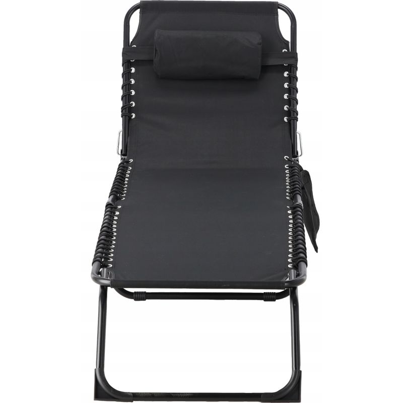 Casa si Gradina - Gradina si terasa - Mobilier exterior - Scaune si sezlonguri gradina - Sezlong pliabil 190x58x30 cm, cu spatar reglabil, perna si buzunar lateral, cadru metalic, negru - Infinity.ro