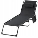Casa si Gradina - Gradina si terasa - Mobilier exterior - Scaune si sezlonguri gradina - Sezlong pliabil 190x58x30 cm, cu spatar reglabil, perna si buzunar lateral, cadru metalic, negru - Infinity.ro
